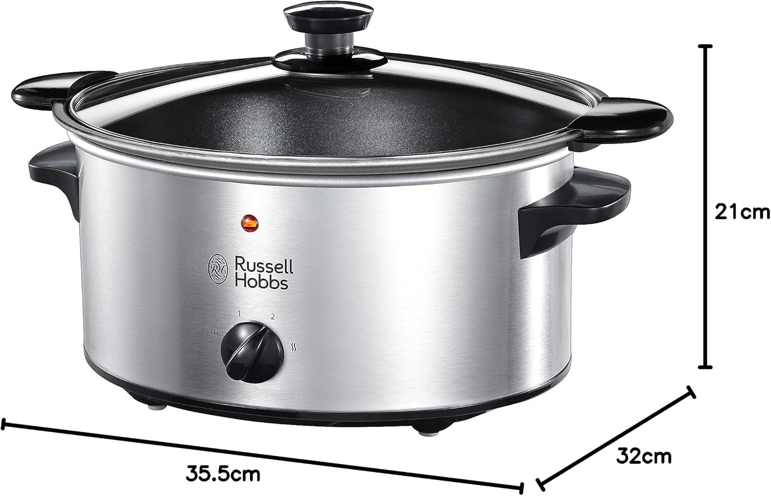 Russell Hobbs Slow Cooker, 3,5 litri cu strat antiaderent, oțel inoxidabil, 3 setări de temperatură și funcție de menținere la cald, 160 W Slow Cooker Naty Shop