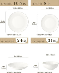 Set de veselă MALACASA pentru 4 persoane, set de veselă din porțelan os, format din 16 piese, set combinat rotund alb cu margine aurie, cu 4 farfurii de cină, 4 farfurii de desert, 4 farfurii de sumă și 4 boluri pentru cereale, seria NORI