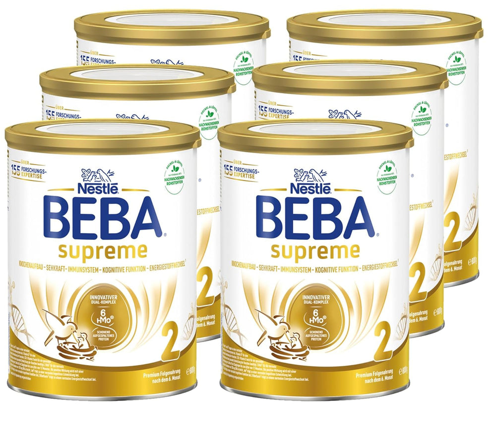 BEBA SUPREME 2 Tilskudsmælk efter 6 måneder, kun laktose, palmeoliefri, 6 stk. (6 x 800 g) Naty Shop