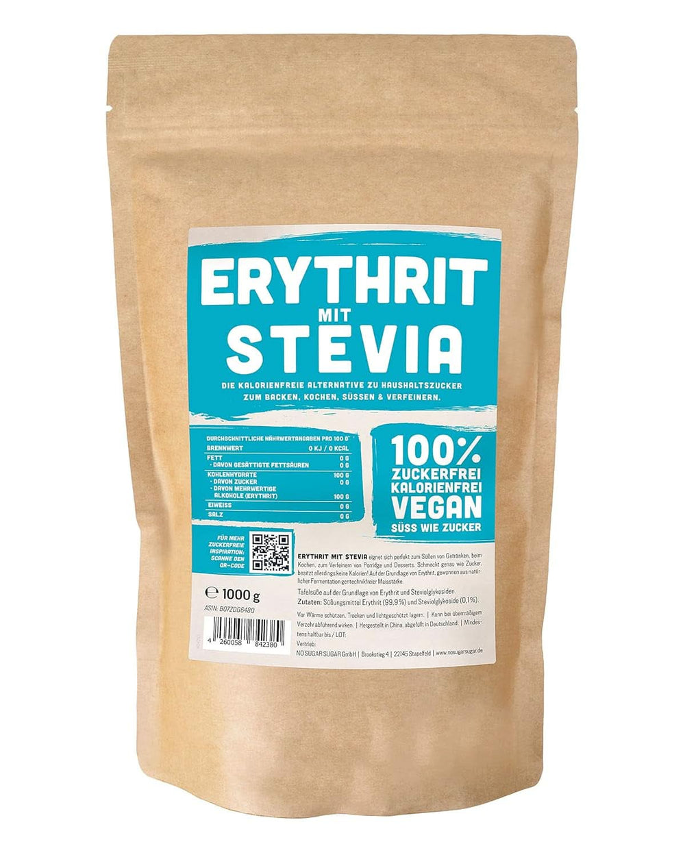 Erythritol + Stevia Naturlig sukkererstatning uden kalorier 1:1, 1 kg sødemidler Naty Shop