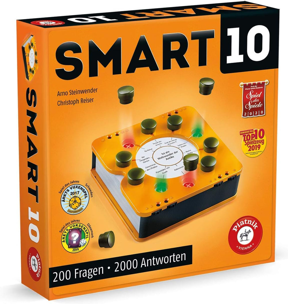 Piatnik 7167 - Smart 10 | Jocul de societate revoluționar de tipul „știu-tot” | Pentru pasionații de quiz | Cine este regele quiz-urilor? | Vârste 12+ | Întrebări de cunoștințe de la A la Z | Pentru acasă și în deplasare