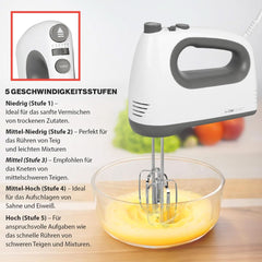 Clatronic mixer | Kraftvoller 400 Watt-motor | Håndmixer | Turbostufe & 5 Geschwindigkeitsstufen | Håndmixer | Spülmaschinengeeignete Edelstahlquirle Und -Knethaken | HM 3775 Køkken Naty Shop