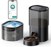 3L Automatisk Katzenfutterspender 2.5L Katzenbrunnen-Set, geräuscharmes App-steuertees Fernfütterungsgerät med 10 Mahlzeiten per Tag, Anti-Verstopfungs-Design, ideel til Katzen & Welpen