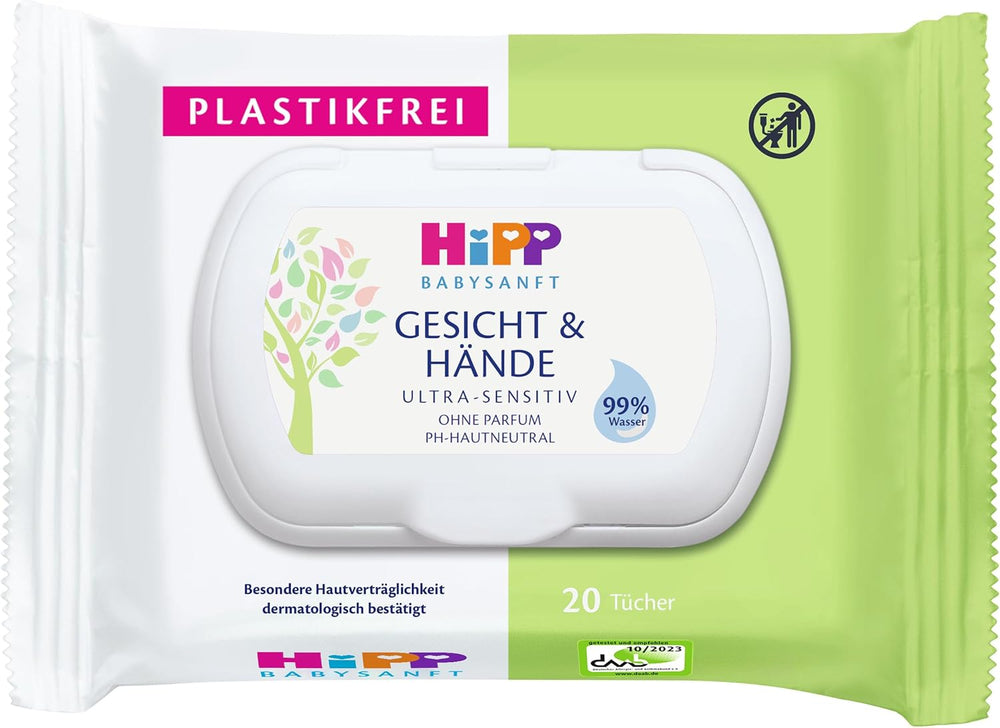 HiPP Baby bløde vådservietter til ansigt og hænder, pakke med 12 (12 x 20 stykker)