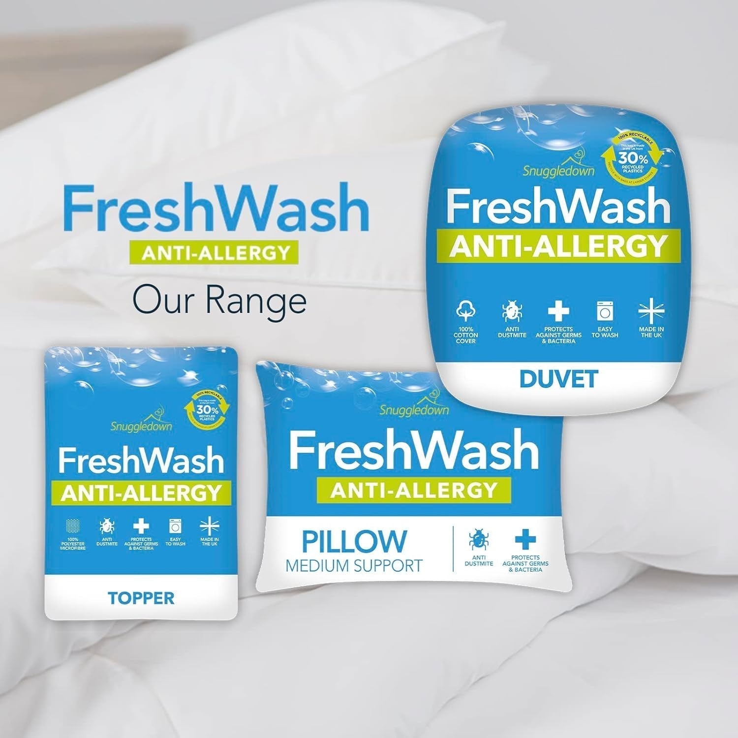 Plapumă pentru alergii Snuggledown Freshwash, 13,5 Tog Winter Warm, bumbac, alb, pat single Plapumi si pilote Naty Shop