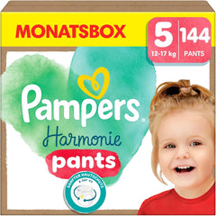 Pampers Harmony Pants str. 5 bleer, 144 stk, 12 kg-17 kg, skånsom hudbeskyttelse og 360° komfort