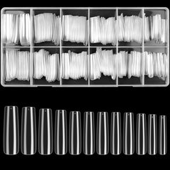 240 bucăți unghii artificiale transparente, vârfuri unghii false, unghii lungi cu acoperire completă, vârfuri unghii balerină, vârfuri unghii franceze cu acoperire completă pentru manichiură