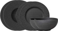 Villeroy & Boch – Set de început Manufacture Rock, 6 piese, negru, rezistent la mașina de spălat vase, rezistent la cuptorul cu microunde, set de veselă negru mat, veselă, tacâmuri, porțelan premium