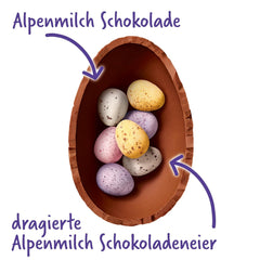 Milkshake Me Egg – chokoladeæg fyldt med minifarvede æg fra alpin mælkechokolade – 97g