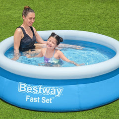 Overjordisk pool Bestway Fast Set uden pumpe, Ø 183 x 51 cm, blå, rund, 940 liter, TriTech materiale, selvsamlende, sikkerhedsventil, inkl. reparationsplaster