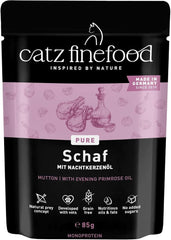 Hrană umedă pentru pisici Catz Finefood Purrrr Sheep Monoprotein nr. 113, pentru pisici cu digestie sensibilă, conținut de carne de 70%, 16 pliculețe a câte 85 g