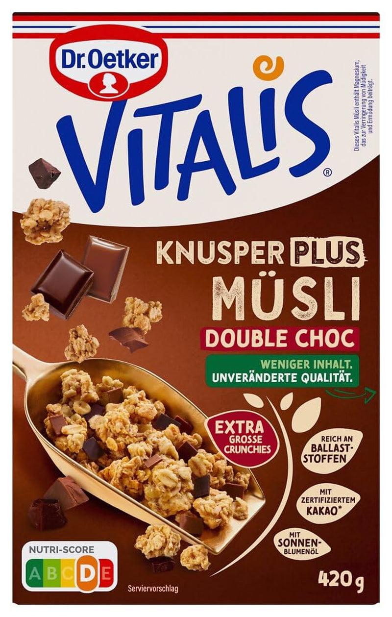 Dr. Oetker Vitalis KnusperPlus Dobbeltchokolade: Sprød müsli med mælk og mørk chokolade, pakke med 7 (7 x 450g)