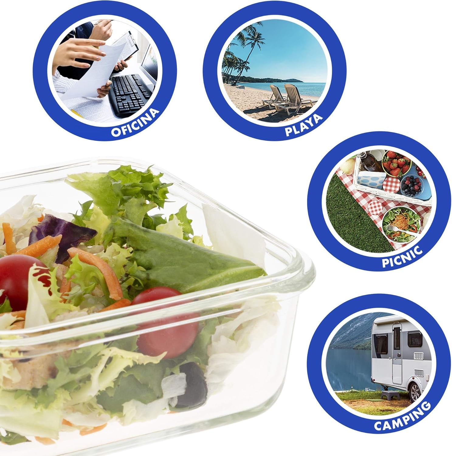 Max Home Pachet 8 recipiente etanșe din sticlă, cutie de prânz din sticlă pentru microunde, recipiente resigilabile pentru alimente, 550 mililitri, capace transparente, recipiente pentru alimente (16538) Cutii depozitare alimente Naty Shop