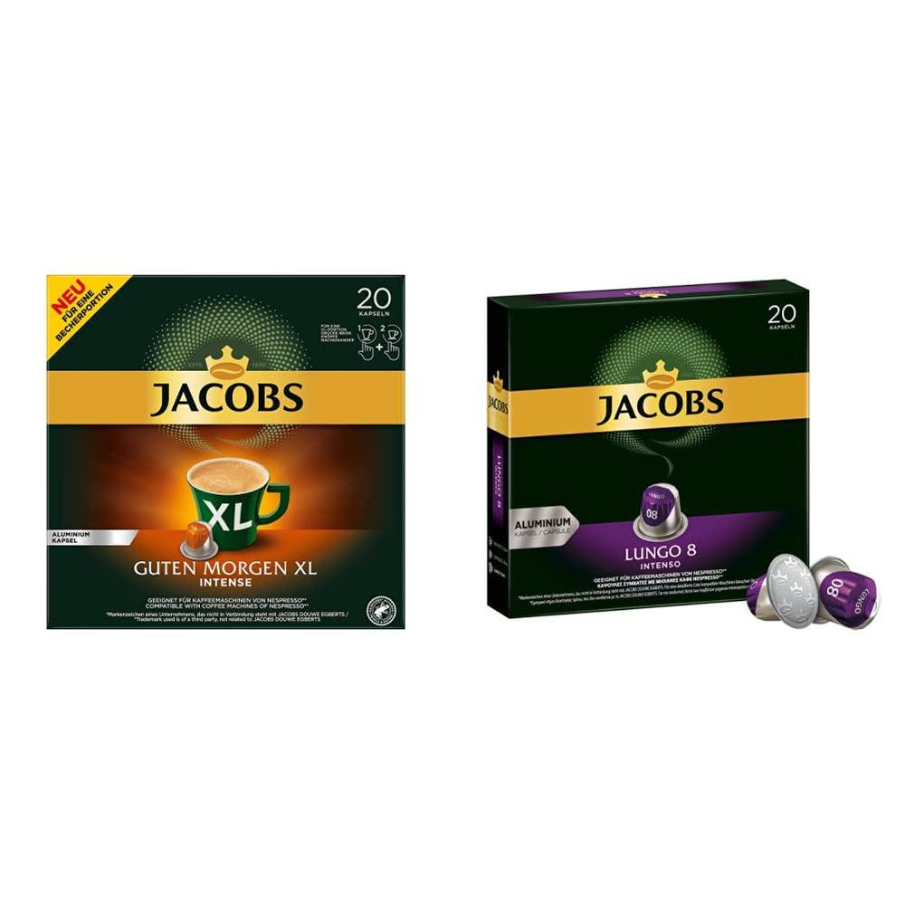 Jacobs Kaffeekapseln Guten Morgen XL Intense - 10er Pack (10 x 20 Getränke) & Kaffeekapseln Lungo Intenso, Intensität 8 von 12, 200 Nespresso®* kompatible Kapseln, 10 x 20 Getränke
