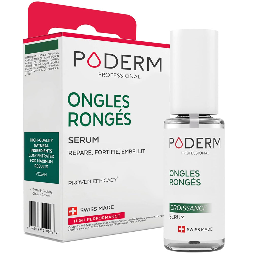 PODERM - STOP NEGLEREDNESS - Alternativ til bitter lak - 100 % naturligt anti-stress plejeserum - Aktiverer vækst - Voksne/Børn - Fremstillet i Schweiz