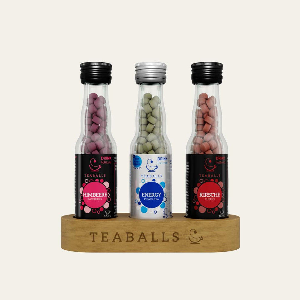 TEABALLS - Set de 3 POWER TEA MIX - ZMEURĂ, ENERGIE, CIREȘE Pentru aproximativ 120 de cești de ceai
