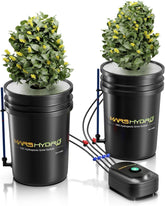 Mars Hydro DWC Hydroponic Grow System, 5 gallon Deep Water Grow, 8W luftpumpe, multifunktionsluftslange, luftsten, 2 spande og dryppottesæt