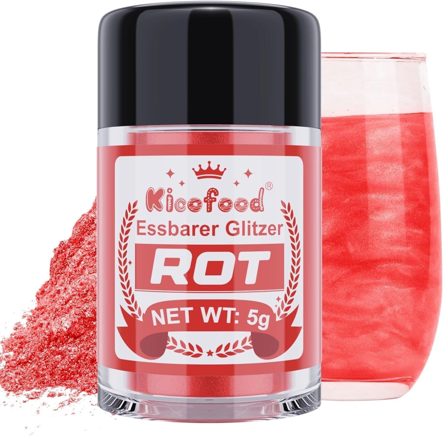 Kicofood, glitter comestibil, 5 grame, diverse culori Glitter Naty Shop Rosu