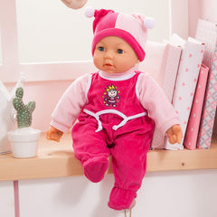 Funktionspuppe Hello Baby mit Geräuschen, bewegt den Mund, interaktive Puppe, Babypuppe, mit Zubehör, 46cm, rosa