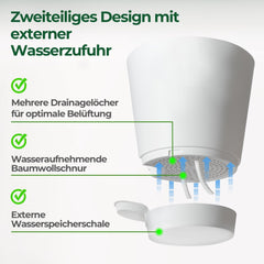 T4U 14 cm plastik urtepotter med vandingssystem, sæt med 6 selvvandende urtepotter og underkopper, runde potter til indendørs altanhaveplanter, sukkulenter, kaktusser, hvid