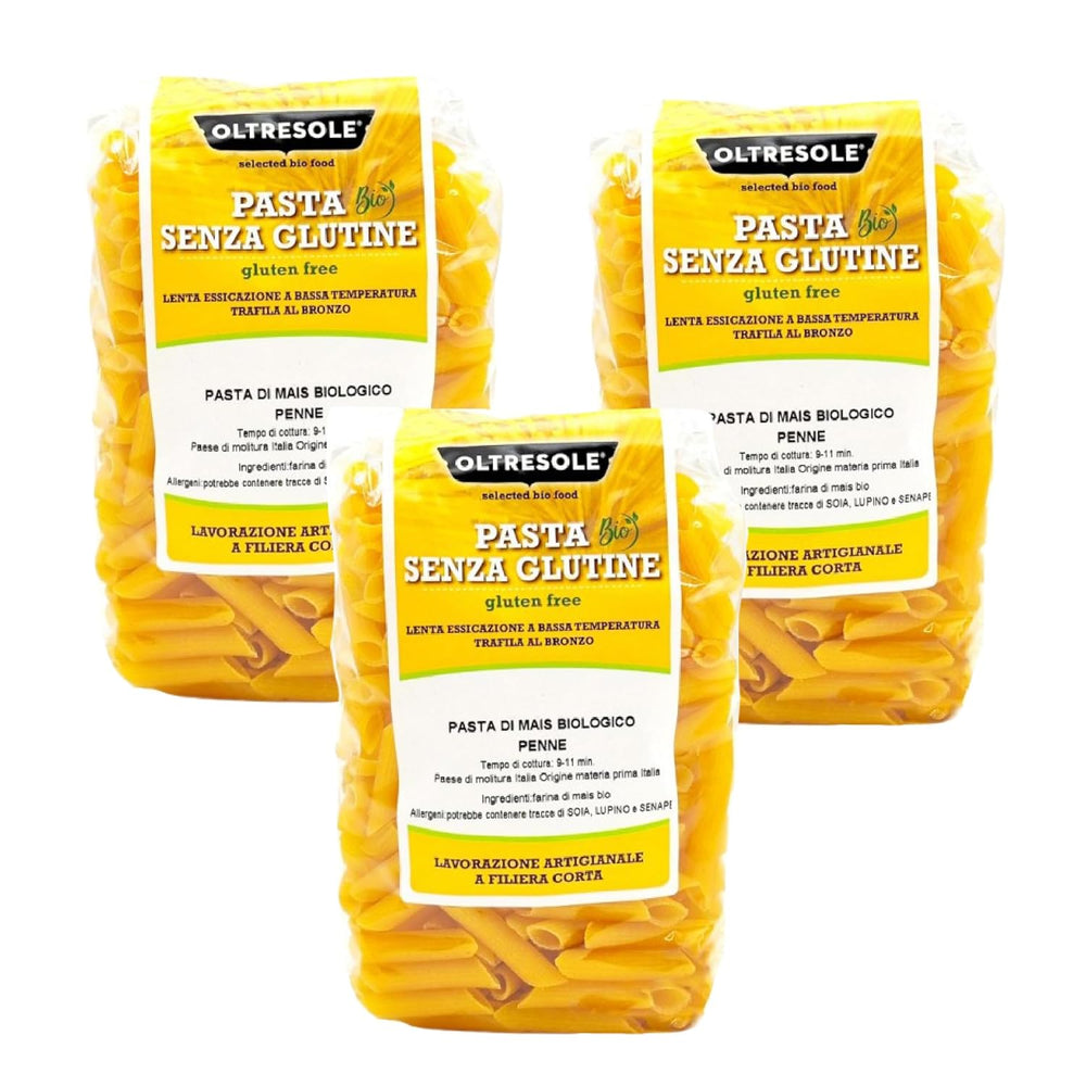 - Pasta di Mais Giallo Biologica Italiana Glutenfri, Formato Penne - glutenfri pasta, 100% farina di mais giallo økologisk, vegansk, confezione da 3 pacchi på 350 g