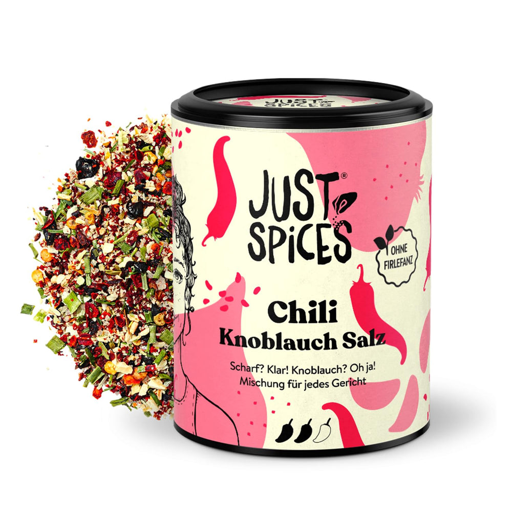 Just Spices Chili Hvidløg Salt I Gewürzmix, der zu allen Gerichten schmeckt I Gewürzdose, 55 g