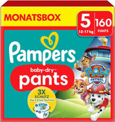 Pampers-bleer Paw Patrol Pants str. 5 (12-17Kg) Baby-Dry, Junior med Stop og Protect-lomme, MÅNEDSÆSKE, 160 bleer Naty Shop 5 (160 stk.) Nyhed