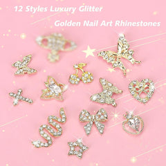 24 Stück Nagel-Charms, Y2K-Legierung, Nail Art, Strass-Charms, 3D-Herz, Schleife, Schmetterling, Charm Mit Strasssteinen, Kirsch-Nagel-Edelsteinen, Glänzender Schmuck