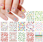 JMEOWIO Süße Nagelsticker Für Kinder 14 Blatt Nail Art Sticker Selbstklebend Nagelaufkleber Regenbogen Blumen Frucht Dekoration Nageldesign Zubehör
