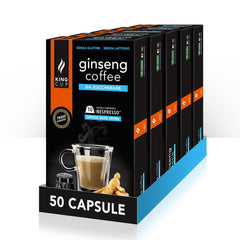 - 5 Packungen mit 10 Zuckerfreier Ginseng Kapseln, 50 Kapseln 100% Kompatibel mit dem Nespresso-System von Ginseng Getränk, Glutenfrei und Laktosefrei