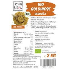 PassionBio økologisk gylden hirse 2 KG - genlukkelig emballage