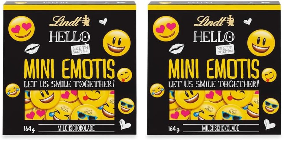 HEJ Mini chokolade humørikoner | 164 g | Ca. 27 seje humørikoner i forskellige designs, lavet af den fineste mælkechokolade | Chokoladegave til børn | Til dekoration (pakke med 2)