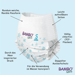 Bambo Nature Baby svømmebleer, str. S (7-12 kg), 12 bleer | Secure Fit engangs svømmebleer | Vandtæt komfort under vandleg