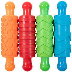 Mal- und Ton-Texturwalzen - 4er-Set - struktureret Knetrollen für Kinder - Vielseitige Muster zum Basteln und Dekorieren