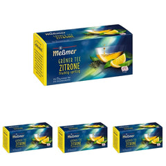 Ceai verde cu lămâie Meßmer I 25 pliculețe de ceai I Vegan I Fără gluten I Fără lactoză (pachet cu 4)