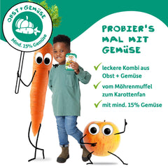 FRECHE FREUNDE Økologisk presselig frugtpose med æbler, bananer, spinat og agurk, pureret frugt og grøntsager i en klembar pose til babyer fra 6 måneder, vegansk, pakke med 6 (6 x 100 g)