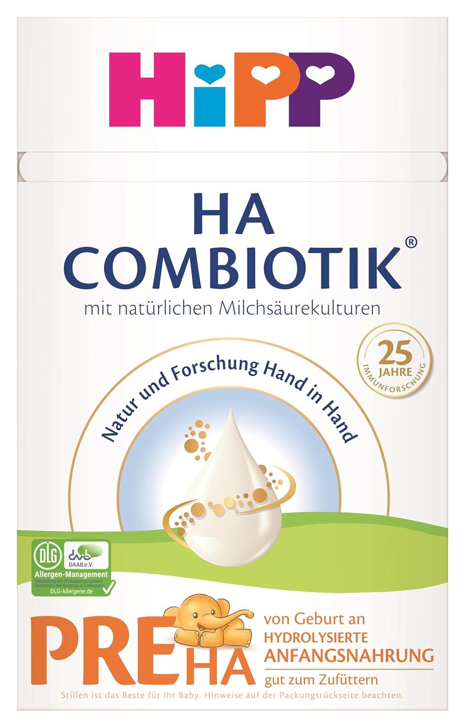 HiPP PRE HA Combiotik (4 x 600 g), hydrolyseret mælkepulverformel til spædbørn fra fødslen, med naturlige mælkesyrekulturer, til følsomme immunsystemer
