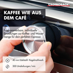 Espressor GASTROBACK cu râșniță, inclusiv ulcior de lapte, pressor și portafiltru din oțel inoxidabil - Espressor Barista cu spumator de lapte - Espressor cu 30 de setări de măcinare