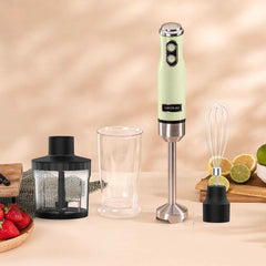 Cecotec Stabmixer Power Retrogreen 1200MAX Cream&Crush, Maximalleistung 1200 W, Crossblades-teknologi, 2 hastigheder, Zubehörset Spülmaschinenfest, Spritzschutzhaube Kitchen Naty Shop