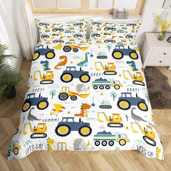 Jungen Cartoon Car Sengetøj Sæt 135X200,Kinder Bau Fahrzeuge Tröster Abdeckung Für Kind Kleinkind Teens,Dinosaurier Bettbezug,Traktor Maschinerie Bagger Bettdecke Abdeckung,Lkw Autos Bettdecke Naty Shop