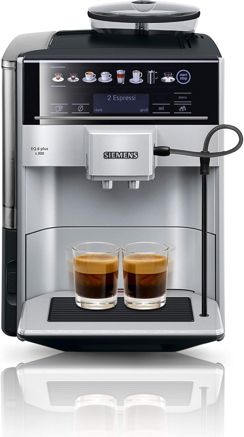 Espressor automat Siemens EQ.6 plus s300 TE653501DE, pentru multe specialități de cafea, spumator de lapte, râșniță ceramică, funcție dublă de cafea, anticalcar, curățare automată cu abur, 1500 W, argintiu