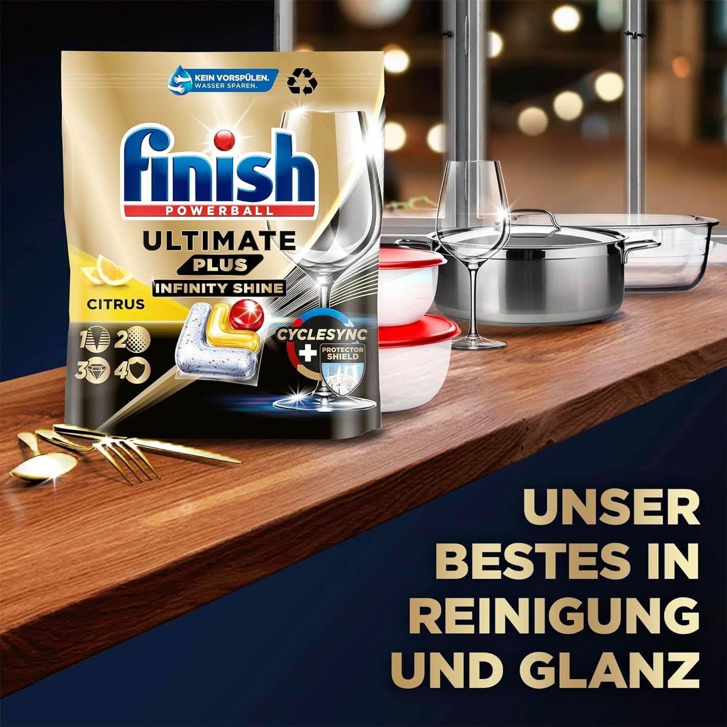 Finish Ultimate plus Infinity Shine Citrus Dishwasher Tabs - Tablete pentru mașină de spălat vase, curățare intensivă - 105 capsule, lămâie Naty Shop