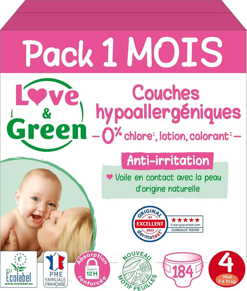 Love & Green, klorfri bleer, pakke til 1 måned, str. 4 Mother and Child Naty Shop