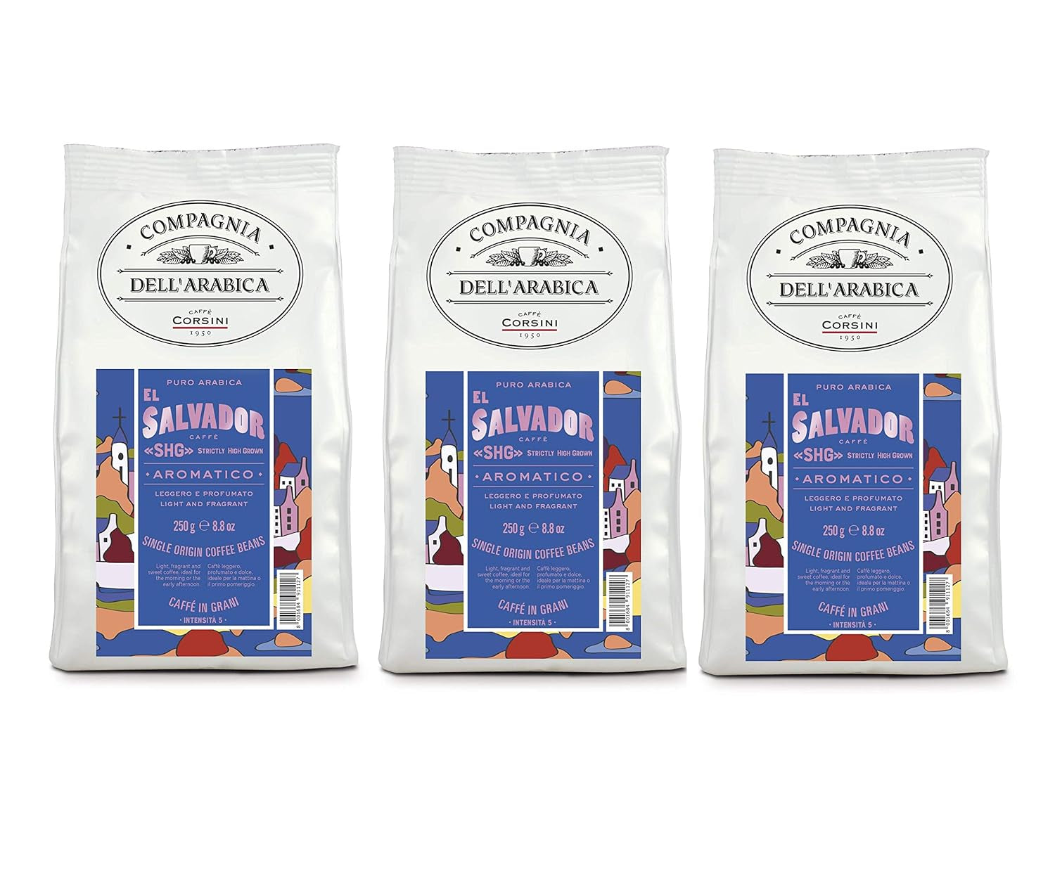 Caffè Corsini - Cafea boabe 3 X 250 grame, Compagnia Dell'Arabica, diverse arome, origine unică, total 750G Cafea Naty Shop El Salvador Boabe de cafea