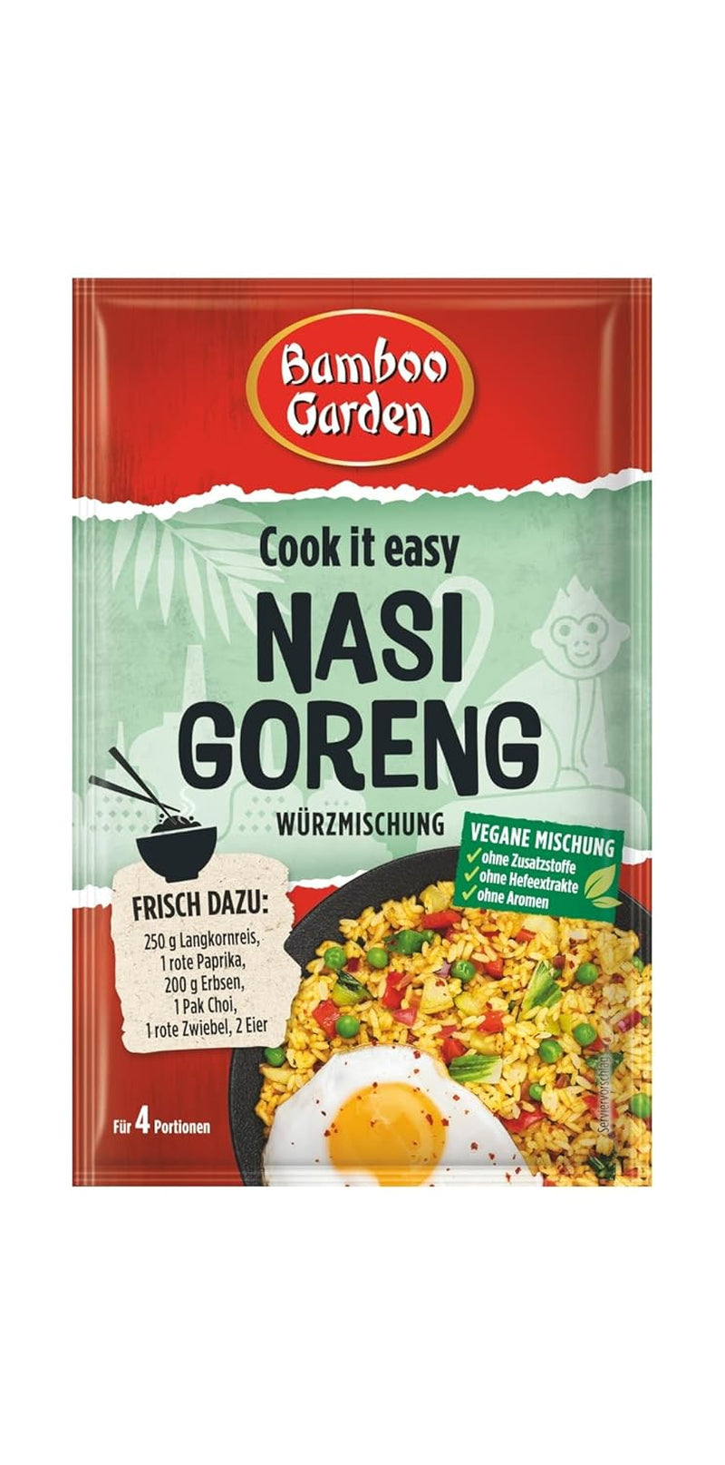 Bambushave - Nasi Goreng Würzmischung | Zum Würzen von Asiatischen Reisegerichten | Til 4 portioner | Vegansk, ohne Zusatzstoffe, ohne Hefeextrakte, ohne Aromen | 25 g i pose
