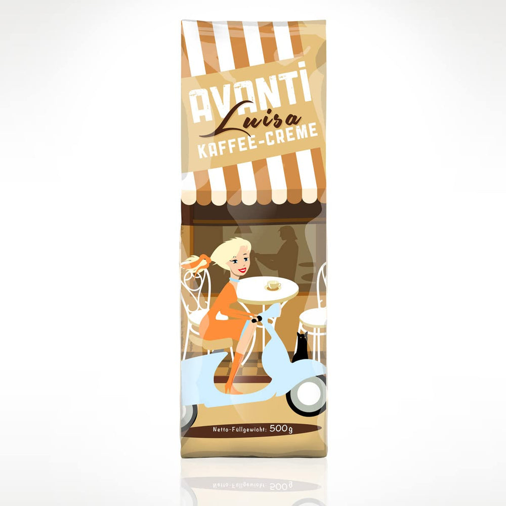 Cremă de cafea boabe Avanti Luisa 1000g, amestec 90% Arabica-10% Robusta, aromă delicată și fructată, prăjire tradițională în tambur
