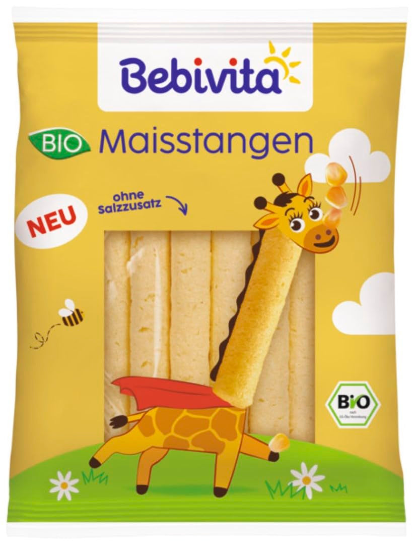 Økologiske majsstænger (9 x 40 g), uden tilsat salt, uden tilsat sukker, glutenfri, ideel til snacks og takeaway