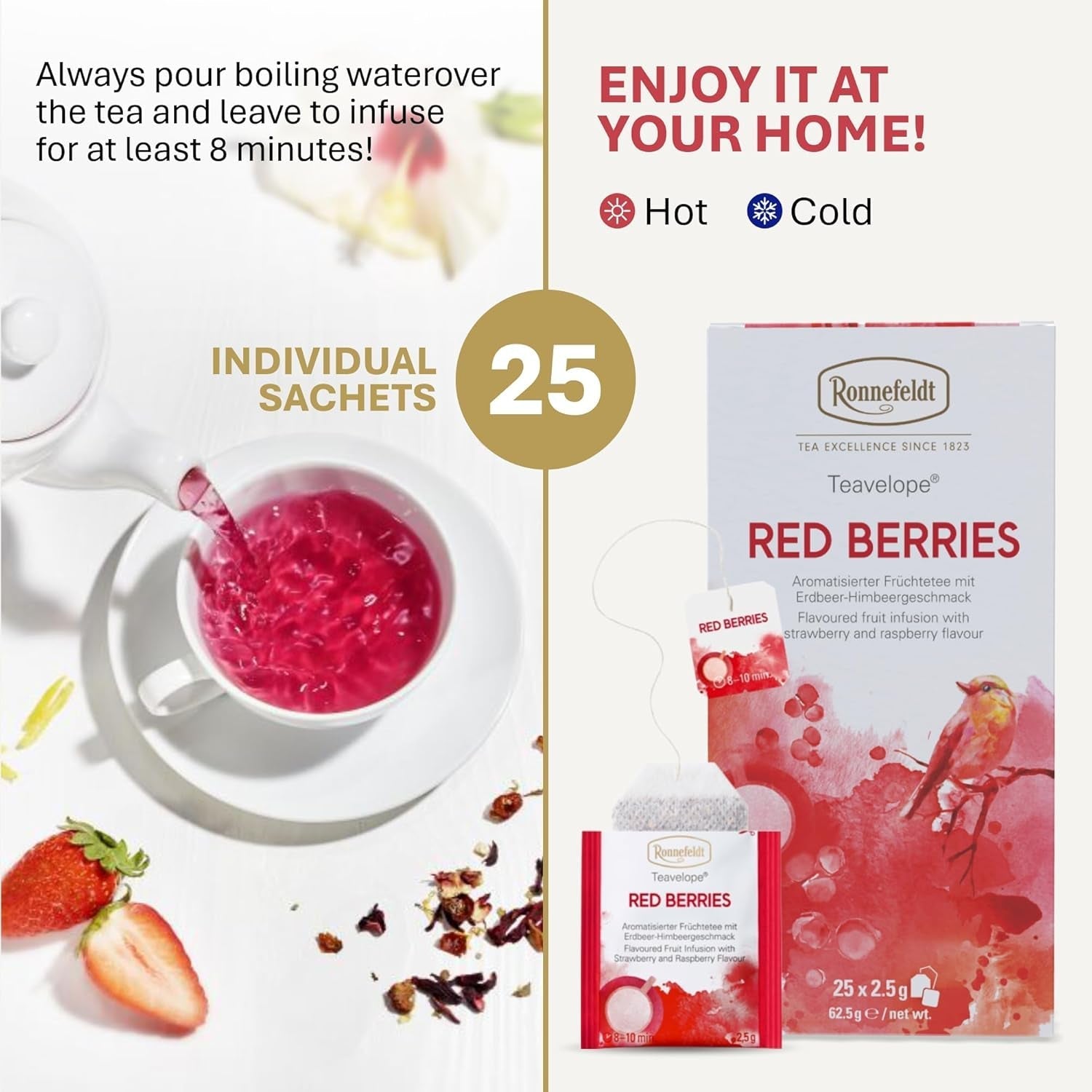 Teavelope „Red Berries” – ceai de fructe cu aromă de căpșuni și zmeură, 25 pliculețe de ceai, 62,5 g