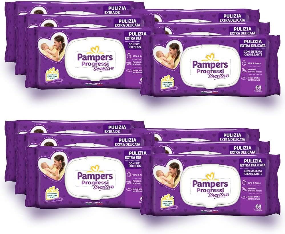 Pampers Sensitive Wipes 12 pakker x 63 servietter Baby Wet Wipes Naty Shop
