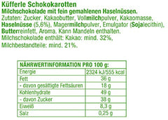 Küfferle, Gulerødder med original chokolade 810 g 60 stk., Mælkechokolade, 1 stk.